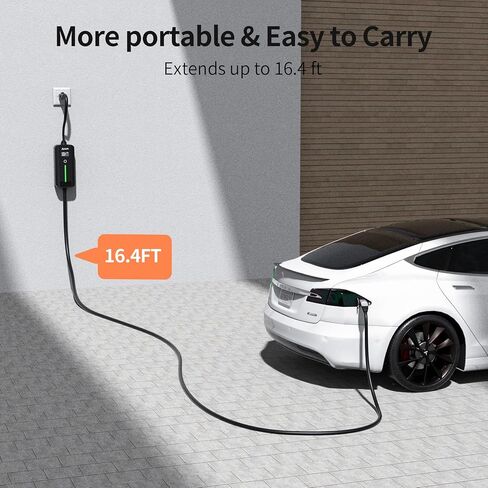 شاحن متنقل Alxum 16A Tesla - شاحن EV المستوى 1 لشاحن Tesla 110V متوافق مع جميع الموديلات Y/3/S/X Cybertruck 16.4FT موصل جدار Tesla مع قابس NEMA 5-15 in Kuwait