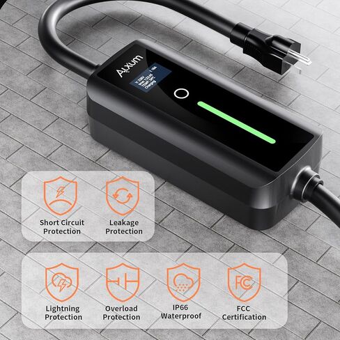 شاحن متنقل Alxum 16A Tesla - شاحن EV المستوى 1 لشاحن Tesla 110V متوافق مع جميع الموديلات Y/3/S/X Cybertruck 16.4FT موصل جدار Tesla مع قابس NEMA 5-15 in Kuwait