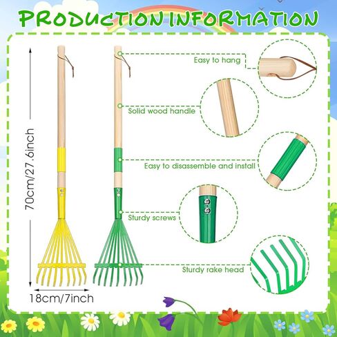 مجموعة أدوات حديقة للأطفال مكونة من قطعتين، مكابس حديقة صغيرة بحجم الطفل وحديقة للأوراق، مكابس ألعاب البستنة الخشبية مع مقابض قابلة للفصل ألعاب خارجية هدية للأولاد والبنات in Kuwait