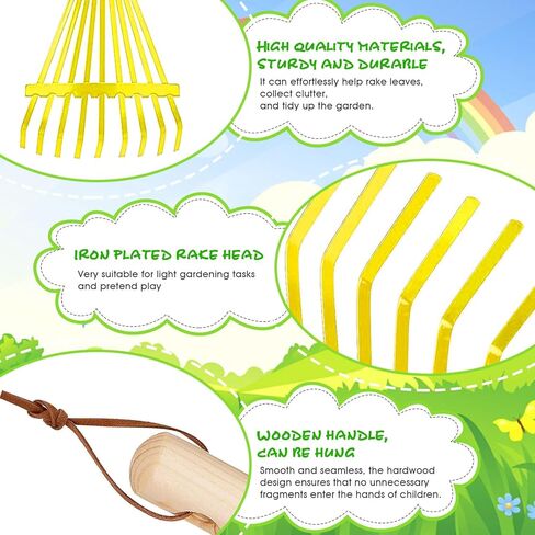 مجموعة أدوات حديقة للأطفال مكونة من قطعتين، مكابس حديقة صغيرة بحجم الطفل وحديقة للأوراق، مكابس ألعاب البستنة الخشبية مع مقابض قابلة للفصل ألعاب خارجية هدية للأولاد والبنات in Kuwait