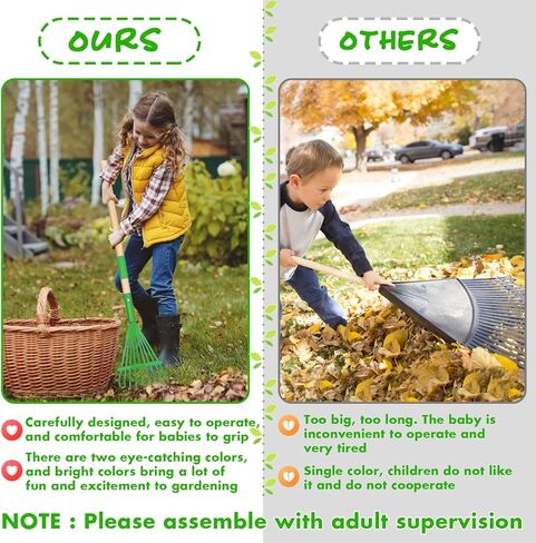 مجموعة أدوات حديقة للأطفال مكونة من قطعتين، مكابس حديقة صغيرة بحجم الطفل وحديقة للأوراق، مكابس ألعاب البستنة الخشبية مع مقابض قابلة للفصل ألعاب خارجية هدية للأولاد والبنات in Kuwait