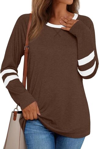 AUTOMET Womens Long Sleeve Shirts Color Block Casual Crewneck Tops Tshirt Basic Tees Fall Fashion Clothes Outfits 2024 in Saudi Arabia