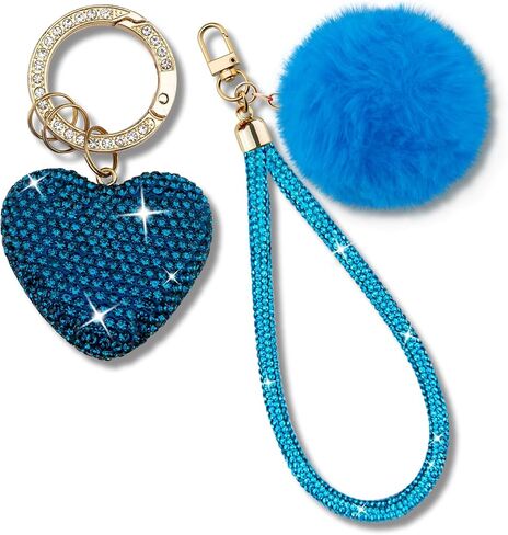 Cute Heart Keychains for Women & Girls, Bling Bag Charms with Wristlet Keys, Purse Charms for Handbags, Pompom Key Chain in Kuwait