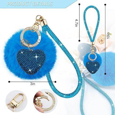 Cute Heart Keychains for Women & Girls, Bling Bag Charms with Wristlet Keys, Purse Charms for Handbags, Pompom Key Chain in Kuwait