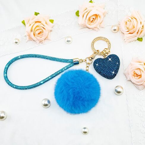 Cute Heart Keychains for Women & Girls, Bling Bag Charms with Wristlet Keys, Purse Charms for Handbags, Pompom Key Chain in Kuwait