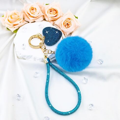 Cute Heart Keychains for Women & Girls, Bling Bag Charms with Wristlet Keys, Purse Charms for Handbags, Pompom Key Chain in Kuwait