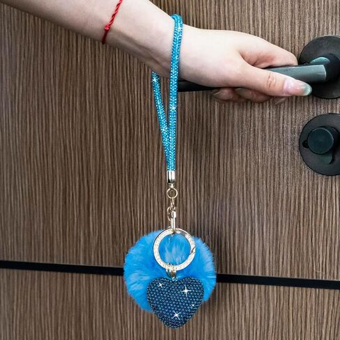 Cute Heart Keychains for Women & Girls, Bling Bag Charms with Wristlet Keys, Purse Charms for Handbags, Pompom Key Chain in Kuwait