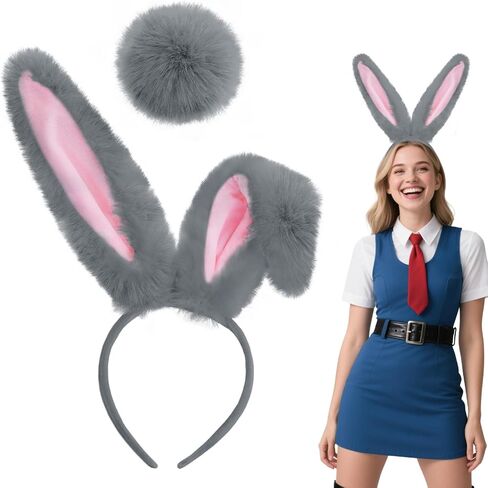 Dokeawo Bunny Ears Headband & Bunny Tail Set for Bunny Costume Kids Adult- Pink & White Bunny Ears Headbands, Bunny Dress Up Accessories for Easter Halloween Party Supplies in Kuwait