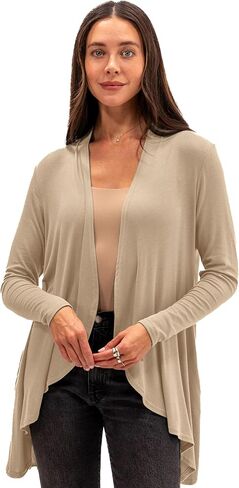Happyluxe Lightweight Cardigan Sweaters for Women - Eco Cashmere Cardigan with Pockets. Long, Open Front - Made in USA in Kuwait