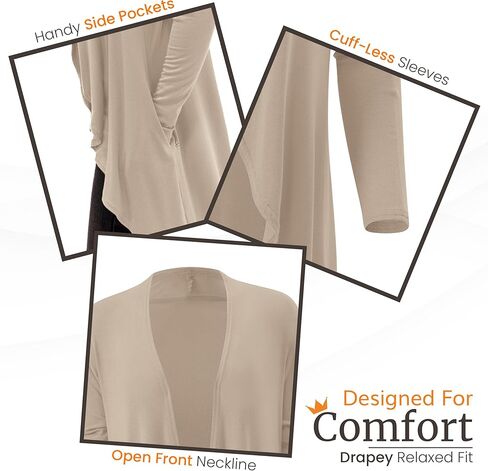 Happyluxe Lightweight Cardigan Sweaters for Women - Eco Cashmere Cardigan with Pockets. Long, Open Front - Made in USA in Kuwait