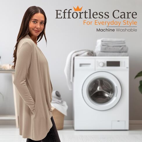 Happyluxe Lightweight Cardigan Sweaters for Women - Eco Cashmere Cardigan with Pockets. Long, Open Front - Made in USA in Kuwait