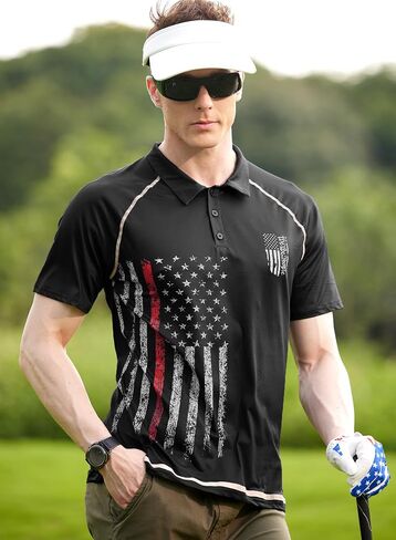 Mainfini Men's American Polo Shirt Distressed Independence Day Golf Shirts 4th of July 1776 Merica Stripes Stars Wicking Polo XL in Saudi Arabia