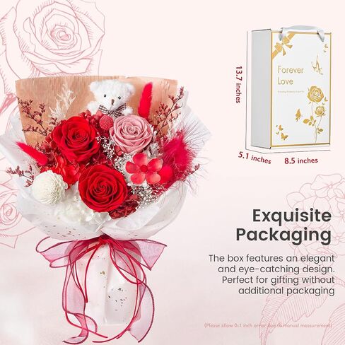 Forever Flower Bouquet Flowers for Delivery Prime Preserved Roses with Bear Gift Box for Wife Women Mother Day Anniversary Birthday in Saudi Arabia