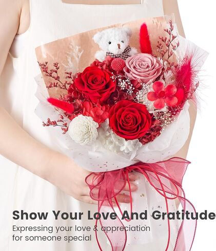 Forever Flower Bouquet Flowers for Delivery Prime Preserved Roses with Bear Gift Box for Wife Women Mother Day Anniversary Birthday in Saudi Arabia