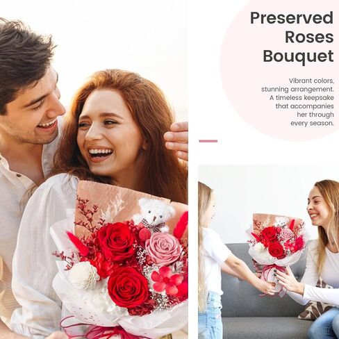 Forever Flower Bouquet Flowers for Delivery Prime Preserved Roses with Bear Gift Box for Wife Women Mother Day Anniversary Birthday in Saudi Arabia
