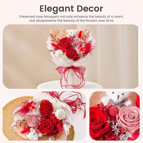 Forever Flower Bouquet Flowers for Delivery Prime Preserved Roses with Bear Gift Box for Wife Women Mother Day Anniversary Birthday in Saudi Arabia