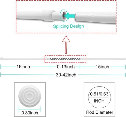 Small Short Tension Rod, 1Pack 30 to 42 Inches Rust-Resistance Spring Adjustable Rods, Black in Saudi Arabia