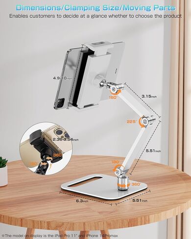 حامل حامل اللوحي لأجهزة iPad ، حامل حامل مراقب محمول 15.6 '' ، 17.3 '' ، حامل ذراع من ألومنيوم قابل للطي مع 360 ° دوار in Kuwait