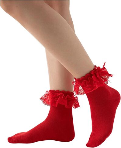 SHENHE Women's Kawaii Bow Socks Ruffle Frilly Above Ankle Socks Cute Holiday Socks in Kuwait