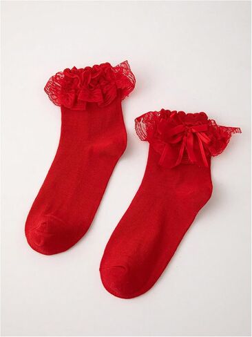 SHENHE Women's Kawaii Bow Socks Ruffle Frilly Above Ankle Socks Cute Holiday Socks in Kuwait