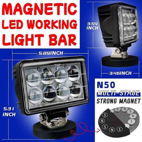 شريط مصباح LED المغناطيسي ، بقعة مصباح LED 24 واط مع تركيب قاعدة مغناطيسية ، مسيرات مسيرات مغناطيسية قوية محمولة لـ Jeep Ofrroad Trucks Trucks Lamp Lamp Lights in Kuwait