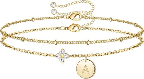 M MOOHAM Gold Initial Bracelets for Women Teen Girls - Dainty 14K Gold Plated Cubic Zirconia Clover Initial Bracelet Layered Letter Bracelet for Women Girls Jewelry Personalized Birthday Gifts in Saudi Arabia