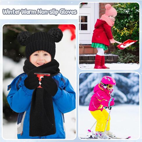 Geyoga 12 Pcs Kids Knitted Winter Hat Scarf Gloves Set for 5-8 Boys Girls Toddler Knit Pom Beanies Mittens Neck Warmer Gift in Saudi Arabia