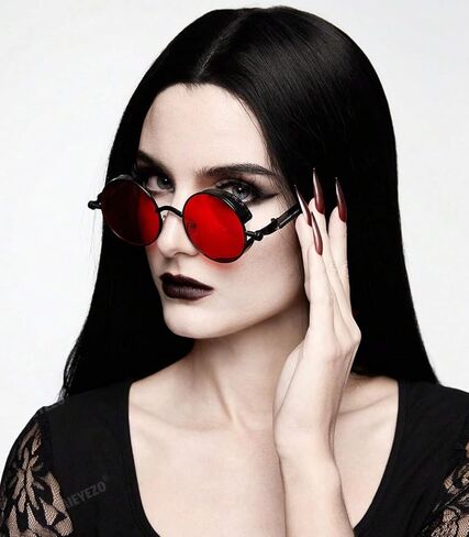 AIEYEZO Round Steampunk Sunglasses for Men Women Gothic Glasses Vintage Circle Metal Frame 100% UV Blocking Lens in Kuwait