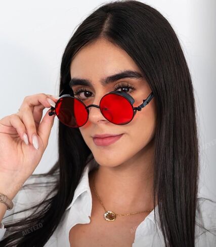 AIEYEZO Round Steampunk Sunglasses for Men Women Gothic Glasses Vintage Circle Metal Frame 100% UV Blocking Lens in Kuwait