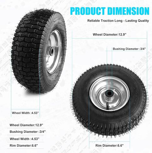 15x6.00-6 Replacement Tire and Wheel, 2 PCS Rubber Pneumatic Riding Lawn Mower Tires, 700 LBS Load Capacity, Compatible with John Deere Riding Mowers 100, D100, E100, L100, LA100, LT & STX Series in Kuwait