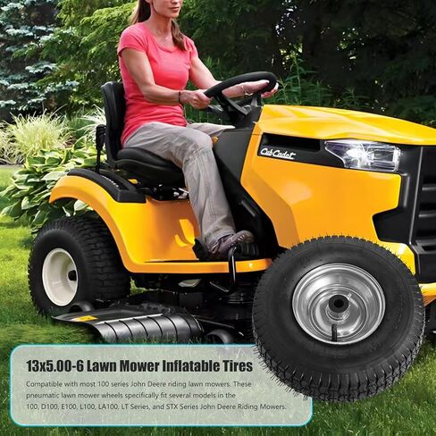 15x6.00-6 Replacement Tire and Wheel, 2 PCS Rubber Pneumatic Riding Lawn Mower Tires, 700 LBS Load Capacity, Compatible with John Deere Riding Mowers 100, D100, E100, L100, LA100, LT & STX Series in Kuwait
