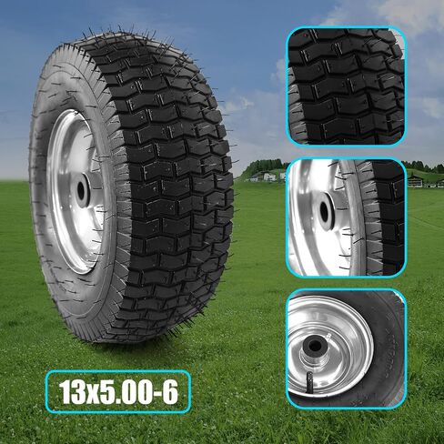 15x6.00-6 Replacement Tire and Wheel, 2 PCS Rubber Pneumatic Riding Lawn Mower Tires, 700 LBS Load Capacity, Compatible with John Deere Riding Mowers 100, D100, E100, L100, LA100, LT & STX Series in Kuwait
