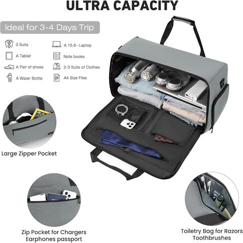 Garment Duffle Bag for Men Women,Convertible Garment Bags for Travel,Suit Carry-on Travel Bag Expandable with Shoes Compartment for Business Trip,Weekend,Wedding(Black) in Saudi Arabia