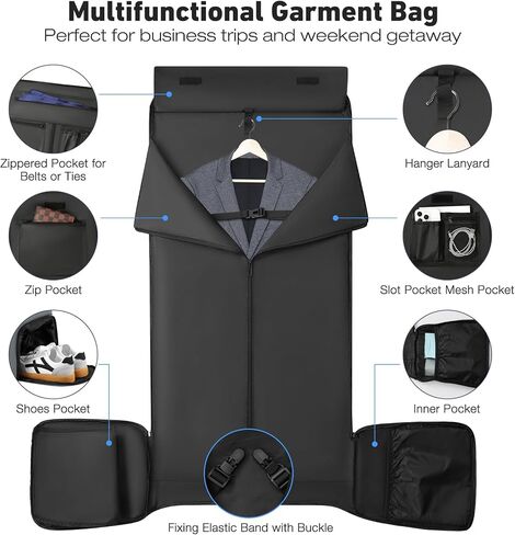 Garment Duffle Bag for Men Women,Convertible Garment Bags for Travel,Suit Carry-on Travel Bag Expandable with Shoes Compartment for Business Trip,Weekend,Wedding(Black) in Saudi Arabia