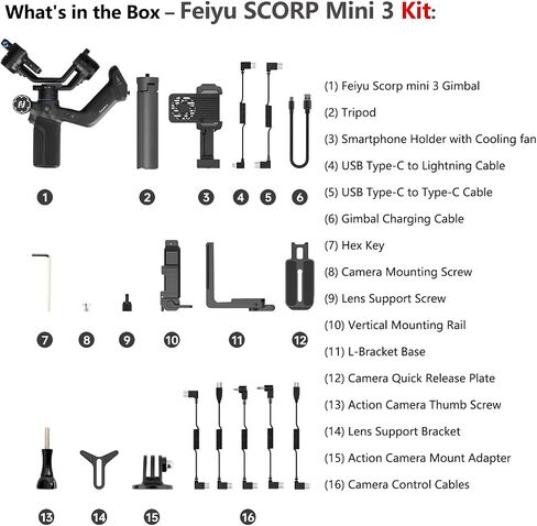 Feiyutech Scorp Mini 3 Pro Gimbal Settlizer مع AI Tracking 4.0 ، مقبض قابل للفصل وجميع في Gimbal واحد لـ Sony ZV-E1/Canon R50/Nikon Z30/GoPro 11/DJI Action 5 Pro/iPhone 16 (4.4 رطل حمولة) in Kuwait