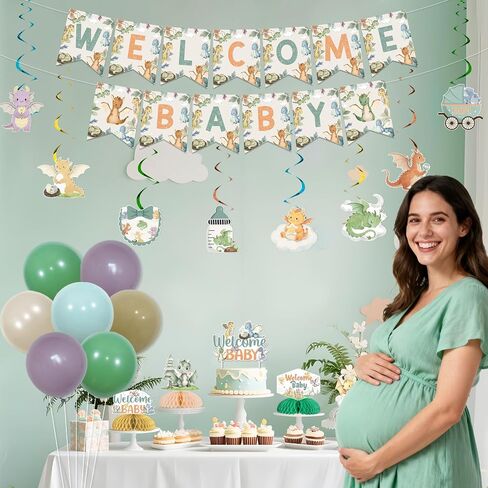 Dragon Baby Shower Decorations, Welcome Baby Shower Decorations Banner Cake Cupcake Toppers Balloons Backdrop for a Little Dragon Is On the Way Coming Soon Boy Girl Dragon Baby Shower in Kuwait