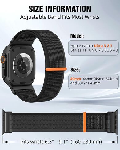 Trail Loop Nylon Sport Band Compatible with Apple Watch Ultra 2 Band for Men 49mm 46mm 45mm 44mm 42mm, Rugged Breathable Wide Adjustable Strap for iWatch Bands Men Ultra Series 10/9/8/7/6/SE/5/4/3 in Saudi Arabia