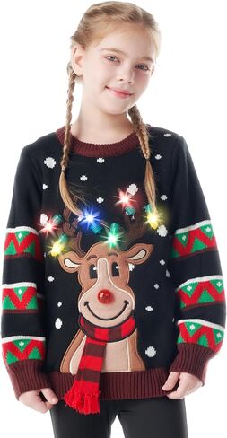 JOYIN Christmas Ugly Sweater for Kids with Light Bulb, Light Up Christmas Sweater for Christmas Party, Black Long Sleeve Xmas Pullover in Saudi Arabia