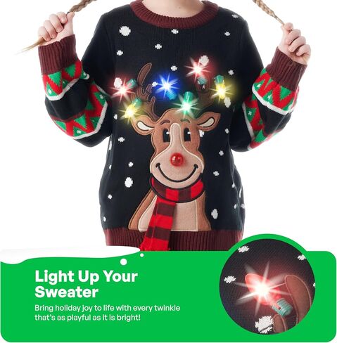 JOYIN Christmas Ugly Sweater for Kids with Light Bulb, Light Up Christmas Sweater for Christmas Party, Black Long Sleeve Xmas Pullover in Saudi Arabia