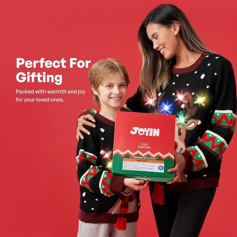 JOYIN Christmas Ugly Sweater for Kids with Light Bulb, Light Up Christmas Sweater for Christmas Party, Black Long Sleeve Xmas Pullover in Saudi Arabia