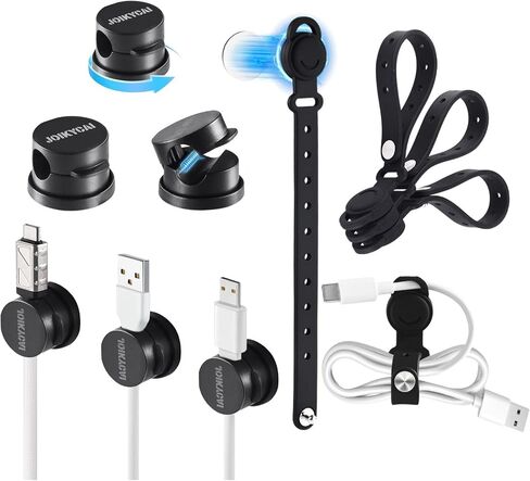 6 Rotatable Cord Holder Spring Cable Management Clips 5 Magnetic Cord Organizer Straps Keepers Cord Holder Cable Ties Adhesive Wire Holders Phone Charging Cord Organizer for Electronics Appliances in Saudi Arabia