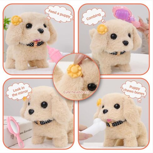 لعبة الكلب للأطفال، ألعاب محشوة قطيفة تفاعلية للكلاب التي تمشي وتنبح، 16 قطعة من مجموعة اللعب الإلكترونية لرعاية الحيوانات الأليفة مع حقيبة ظهر، ألعاب العريس والأعلاف، هدايا للفتيات 3-5 5-7 6-8 8-12 in Kuwait