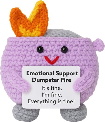 Emotional Support Dumpster Fire Crochet, Handmade Positive Support Gift. Counselor, Teacher, Manager, Co Worker Office Desk Decor. Friends and Family. Funny Stress Relief Gag Gift. in Kuwait