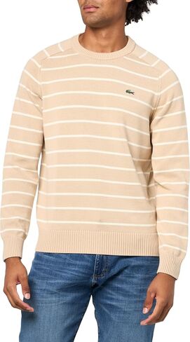 Lacoste Men's Striped 3D Knit Cotton Crew Neck Sweater in Saudi Arabia
