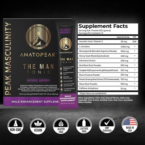 Extra Strength Male Enhancing Supplement Powder–Tongkat Ali, Maca Root, Beet Root, Horny Goat Weed, L-Citrulline–Nitric Oxide Booster & Testosterone Support for Men (Tropical-12 Sticks) in Saudi Arabia