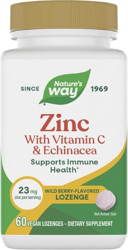 Nature's Way Lozenges مع فيتامين C & echinacea ، الدعم المناعي*، 23 ملغ من الزنك و 100 ملغ من فيتامين C لكل وجبة ، بنكهة التوت البري ، 60 لوزتن (قد تختلف العبوة) in Saudi Arabia