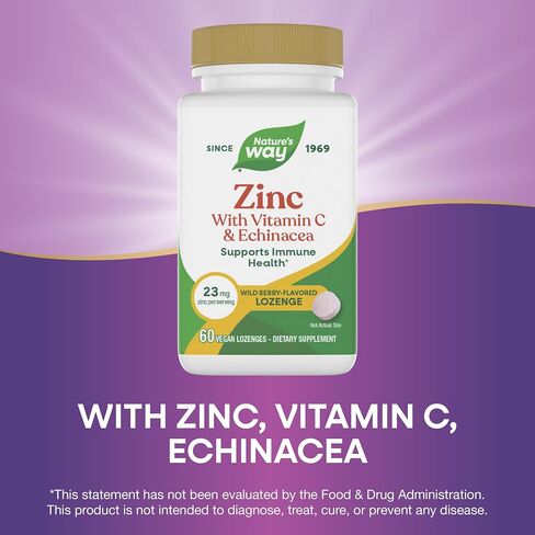 Nature's Way Lozenges مع فيتامين C & echinacea ، الدعم المناعي*، 23 ملغ من الزنك و 100 ملغ من فيتامين C لكل وجبة ، بنكهة التوت البري ، 60 لوزتن (قد تختلف العبوة) in Saudi Arabia