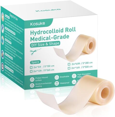 Hydrocolloid Bandages,Hydrocolloid Roll for Wound Care Large hydrocolloid Bandages Patch with Self-Adhesive Waterproof Ultra Absorbent Flexible DIY Size & Shape First Aid Kit Essential (2in*12ft) in Saudi Arabia