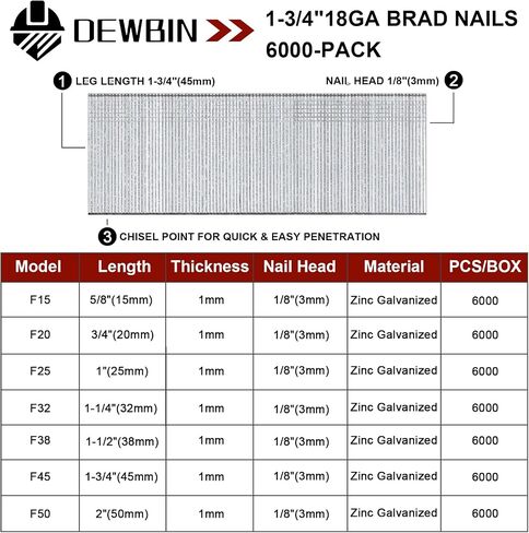 18 Gauge Brad Nails ، 6000 Counts 1 بوصة 18 Ga Brad Nails ، مسامير مجلفنة للمسدس الأظافر ، وإنهاء مسامير الأظافر للهواء المضغوط ، مسدس البراد الكهربائي. in Kuwait
