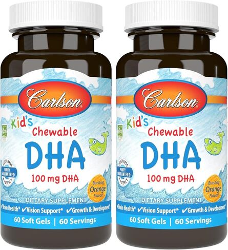 Carlson - Kid's Chewable DHA, 100 mg DHA, Brain & Vision Function, Growth & Development, Orange, 60 Chewable Softgels in Saudi Arabia